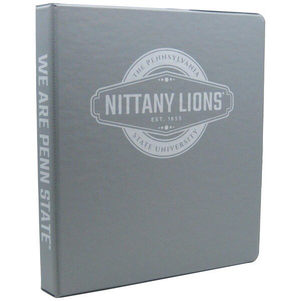 charcoal 3 ring 1" binder The Pennsylvania State University Nittany Lions on front, We Are Penn State on spine